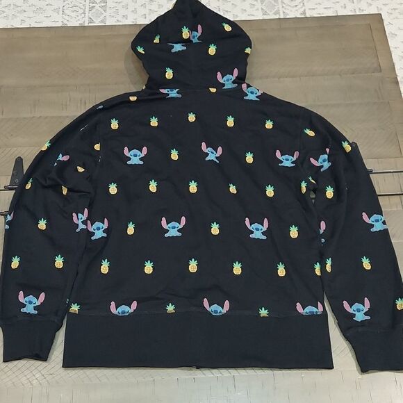 Disney Lilo and Stitch Black Allover Print Zipper Hoodie Sweatshirt Sz S - Picture 6 of 9